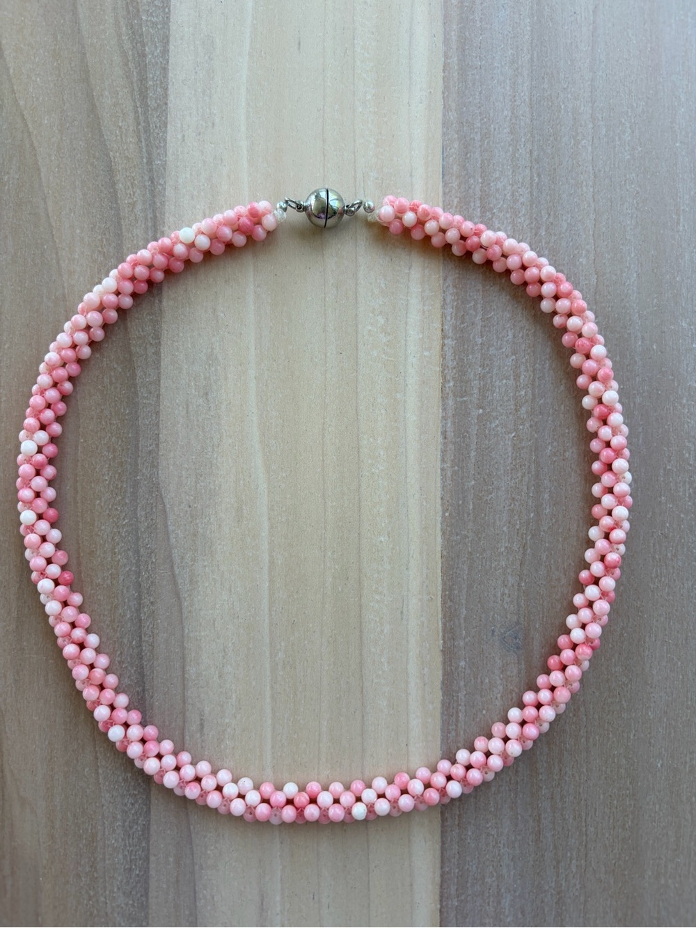 Rare Vintage Woven Angel Skin Salmon Coral Bead Rope Necklace